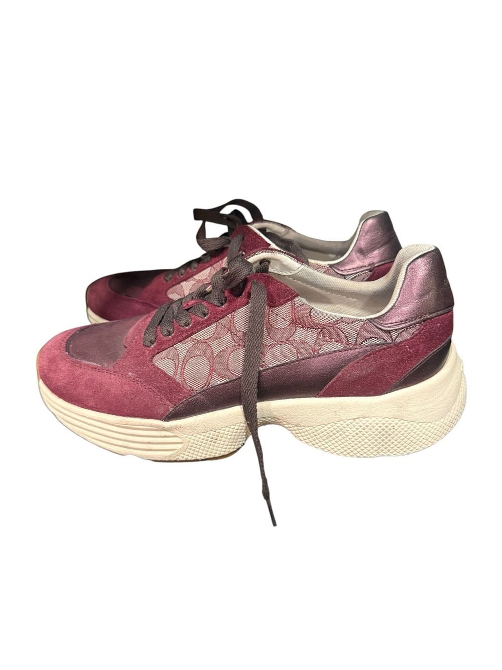 Coach CitySole Court Sneaker Burgundy Signature Jacquard Platform Sneakers 10B - Picture 4 of 10